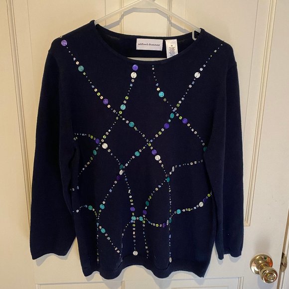Alfred Dunner Sweaters - Navy Alfred Dunner Beaded Sweater MED